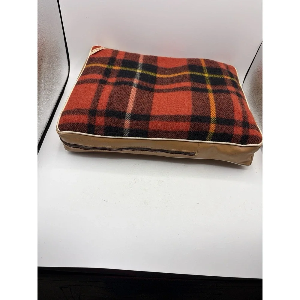 Vintage PAK-A-ROBE Red Plaid Wool Travel Blanket w Carry Case 68x41 Minnesota